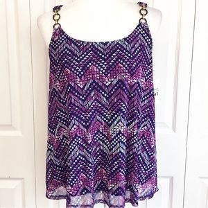 NWT Harper 241 Navy & Pink Geo Print Chain Strap Tank Top Small